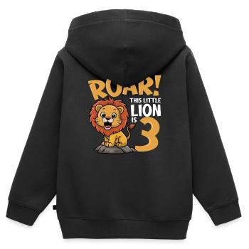 3 Anniversaire Garçon Lion - Sweat Premium à capuche zippé enfant bio - noir - Dos - AI Model Kid Male (0cm)