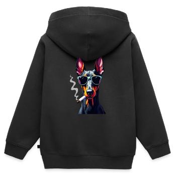 Doberman with sunglasses animal motif smoking - Kids Premium Organic Zip-up Hoodie - black - Back - AI Model Kid Male (0cm)