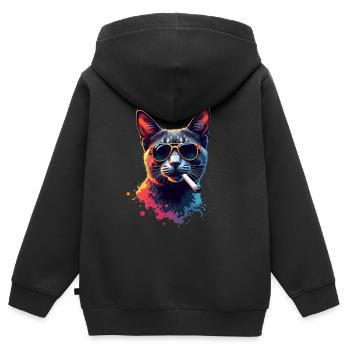 Chat avec des lunettes de soleil Motif Animal Fumer Chats - Sweat Premium à capuche zippé enfant bio - noir - Dos - AI Model Kid Male (0cm)