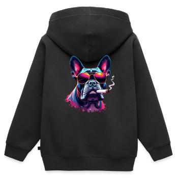 Bulldog with sunglasses animal motif smoking - Kids Premium Organic Zip-up Hoodie - black - Back - AI Model Kid Male (0cm)