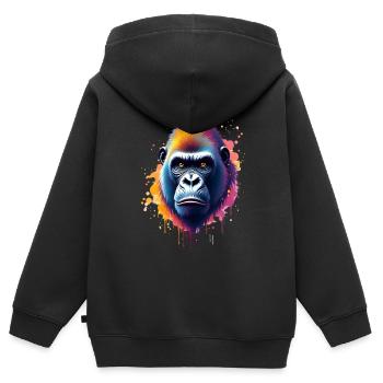 Gorilla Bunte Kunst Kunstwerk Tier Motiv Gorilla - Kinder Premium Organic Zip Hoodie - Schwarz - Hinten - AI Model Kid Male (0cm)
