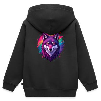 Wolf Bunte Kunst Kunstwerk Tier Motiv Wolf - Kinder Premium Organic Zip Hoodie - Schwarz - Hinten - AI Model Kid Male (0cm)