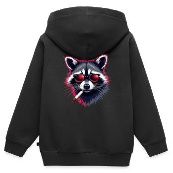 Raccoon with sunglasses animal motif smoking - Kids Premium Organic Zip-up Hoodie - black - Back - AI Model Kid Male (0cm)