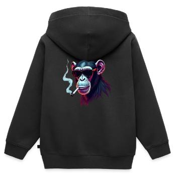 Chimpanzee with sunglasses animal motif smoking - Kids Premium Organic Zip-up Hoodie - black - Back - AI Model Kid Male (0cm)