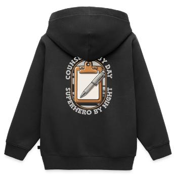 Conseiller - Sweat Premium à capuche zippé enfant bio - noir - Dos - AI Model Kid Male (0cm)
