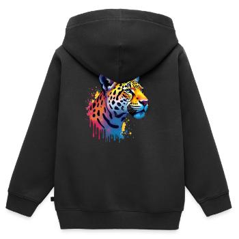 Léopard Coloré Art Oeuvre Motif Animal Léopards - Sweat Premium à capuche zippé enfant bio - noir - Dos - AI Model Kid Male (0cm)