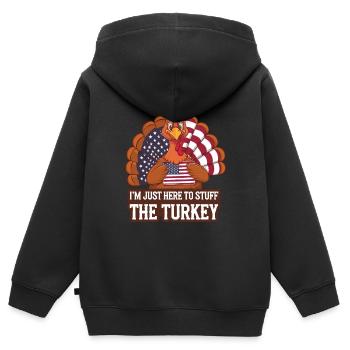 Dinde drôle de Thanksgiving - Sweat Premium à capuche zippé enfant bio - noir - Dos - AI Model Kid Male (0cm)