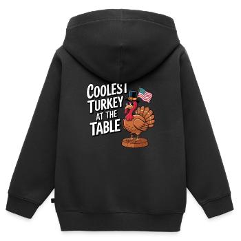 Dinde drôle de Thanksgiving - Sweat Premium à capuche zippé enfant bio - noir - Dos - AI Model Kid Male (0cm)