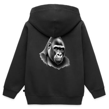 Gorilla Schwarz Weiß Outfit Tier Motiv Kunst - Kinder Premium Organic Zip Hoodie - Schwarz - Hinten - AI Model Kid Male (0cm)