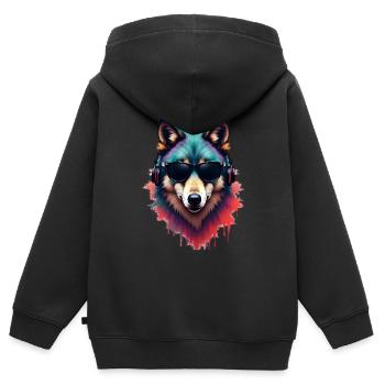 Wolf Kunst Kunstwerk Wasserfarbe Wald Wolf - Kinder Premium Organic Zip Hoodie - Schwarz - Hinten - AI Model Kid Male (0cm)