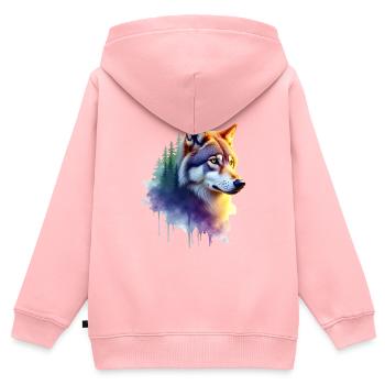 Wolf Kunst Kunstwerk Wasserfarbe Wald Wolf - Kinder Premium Organic Zip Hoodie - Rosa - Hinten - AI Model Kid Female (0cm)