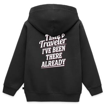 Time travel sci-fi enthusiast and time machine - Kids Premium Organic Zip-up Hoodie - black - Back - AI Model Kid Male (0cm)