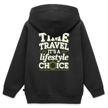 Time travel sci-fi enthusiast and time machine - Kids Premium Organic Zip-up Hoodie - black - Back - AI Model Kid Male (0cm)