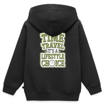 Time travel sci-fi enthusiast and time machine - Kids Premium Organic Zip-up Hoodie - black - Back - AI Model Kid Male (0cm)