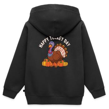 Dinde drôle de Thanksgiving - Sweat Premium à capuche zippé enfant bio - noir - Dos - AI Model Kid Male (0cm)