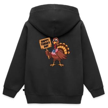 Dinde drôle de Thanksgiving - Sweat Premium à capuche zippé enfant bio - noir - Dos - AI Model Kid Male (0cm)