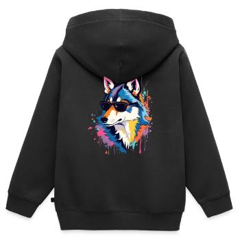 Wolf Kunst Kunstwerk Pop Art Wolfs - Kinder Premium Organic Zip Hoodie - Schwarz - Hinten - AI Model Kid Male (0cm)