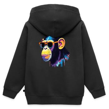 Chimpanzé Art Oeuvre Pop Art Chimpanzés - Sweat Premium à capuche zippé enfant bio - noir - Dos - AI Model Kid Male (0cm)