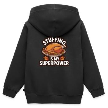 Dinde drôle de Thanksgiving - Sweat Premium à capuche zippé enfant bio - noir - Dos - AI Model Kid Male (0cm)