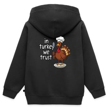 Dinde drôle de Thanksgiving - Sweat Premium à capuche zippé enfant bio - noir - Dos - AI Model Kid Male (0cm)