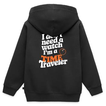 Time travel sci-fi enthusiast and time machine - Kids Premium Organic Zip-up Hoodie - black - Back - AI Model Kid Male (0cm)