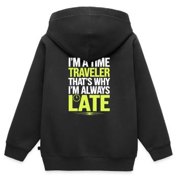 Time travel sci-fi enthusiast and time machine - Kids Premium Organic Zip-up Hoodie - black - Back - AI Model Kid Male (0cm)