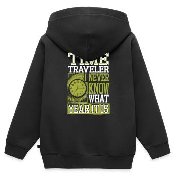 Time travel sci-fi enthusiast and time machine - Kids Premium Organic Zip-up Hoodie - black - Back - AI Model Kid Male (0cm)