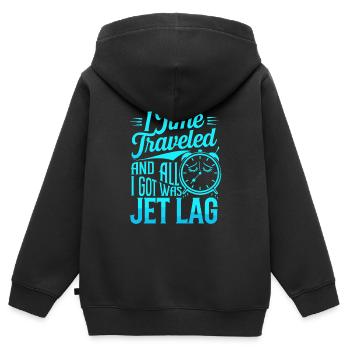 Time travel sci-fi enthusiast and time machine - Kids Premium Organic Zip-up Hoodie - black - Back - AI Model Kid Male (0cm)