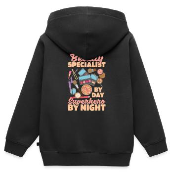 Spécialiste de la beauté - Sweat Premium à capuche zippé enfant bio - noir - Dos - AI Model Kid Male (0cm)