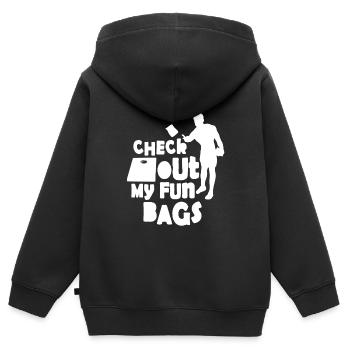 Check Out My Fun Bags - Kinder Premium Organic Zip Hoodie - Schwarz - Hinten - AI Model Kid Male (0cm)