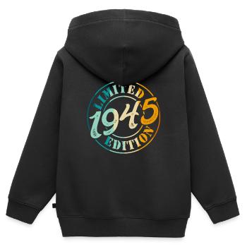 80e anniversaire 1945 Édition limitée 80e anniversaire - Sweat Premium à capuche zippé enfant bio - noir - Dos - AI Model Kid Male (0cm)