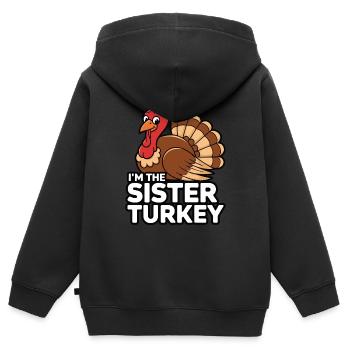 Dinde drôle de Thanksgiving - Sweat Premium à capuche zippé enfant bio - noir - Dos - AI Model Kid Male (0cm)