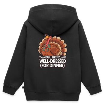 Lustiger Thanksgiving Truthahn - Kinder Premium Organic Zip Hoodie - Schwarz - Hinten - AI Model Kid Male (0cm)