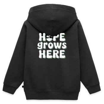 Optimisme climatique, Jour de la Terre, Durabilité - Sweat Premium à capuche zippé enfant bio - noir - Dos - AI Model Kid Male (0cm)