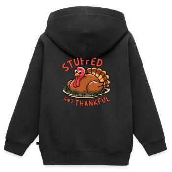 Dinde drôle de Thanksgiving - Sweat Premium à capuche zippé enfant bio - noir - Dos - AI Model Kid Male (0cm)