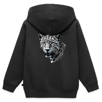 Léopard aux yeux bleus Motif animal Art - Sweat Premium à capuche zippé enfant bio - noir - Dos - AI Model Kid Male (0cm)