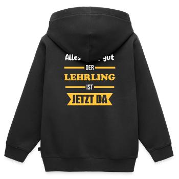 Everything will be fine, the apprentice is here now | - Kids Premium Organic Zip-up Hoodie - black - Back - AI Model Kid Male (0cm)