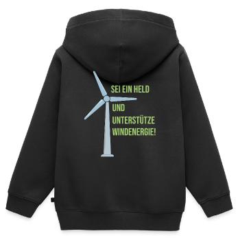 Une bouffée d’air frais pour l’avenir | Partisans de la - Sweat Premium à capuche zippé enfant bio - noir - Dos - AI Model Kid Male (0cm)