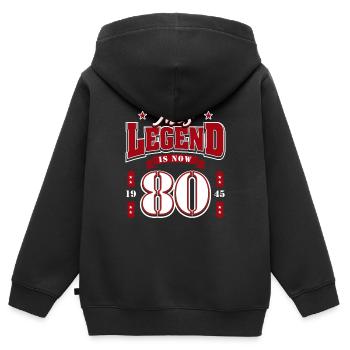 80e anniversaire 1945 Légende 80e anniversaire - Sweat Premium à capuche zippé enfant bio - noir - Dos - AI Model Kid Male (0cm)