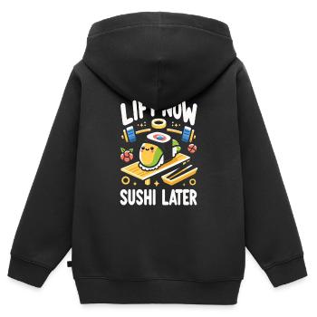 Lift Now Sushi Later 7 - Kinder Premium Organic Zip Hoodie - Schwarz - Hinten - AI Model Kid Male (0cm)