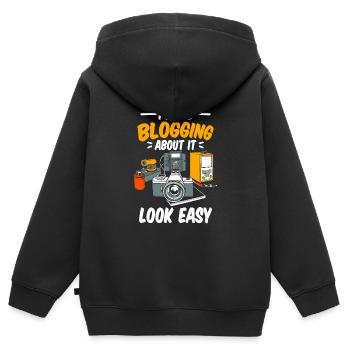 Blogger Bloggen - Kinder Premium Organic Zip Hoodie - Schwarz - Hinten - AI Model Kid Male (0cm)