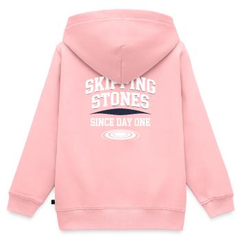 Saut de pierre, saut de pierre, pierre de loisir en plein air - Sweat Premium à capuche zippé enfant bio - rose - Dos - AI Model Kid Female (0cm)