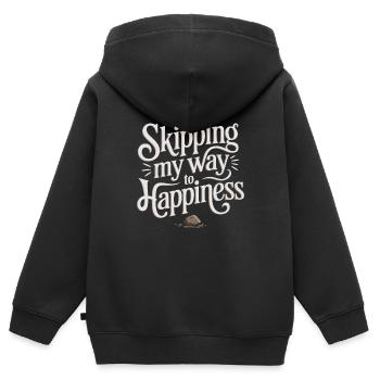 Saut de pierre, saut de pierre, pierre de loisir en plein air - Sweat Premium à capuche zippé enfant bio - noir - Dos - AI Model Kid Male (0cm)