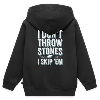 Saut de pierre, saut de pierre, pierre de loisir en plein air - Sweat Premium à capuche zippé enfant bio - noir - Dos - AI Model Kid Male (0cm)