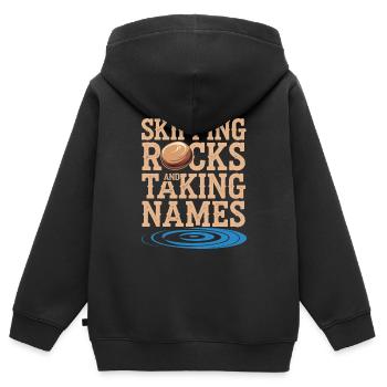 Saut de pierre, saut de pierre, pierre de loisir en plein air - Sweat Premium à capuche zippé enfant bio - noir - Dos - AI Model Kid Male (0cm)