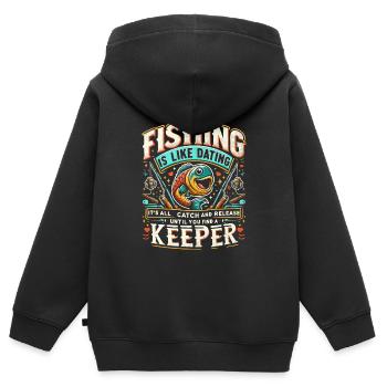 Angeln ist wie Dating, es geht nur um Fangen und Freilassen - Kinder Premium Organic Zip Hoodie - Schwarz - Hinten - AI Model Kid Male (0cm)