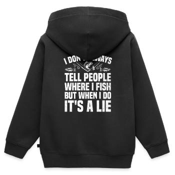 Ich erzähle den Leuten nicht immer, wo ich fische, angele und - Kinder Premium Organic Zip Hoodie - Schwarz - Hinten - AI Model Kid Male (0cm)