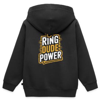 Bague Dude Cérémonie de mariage Bague Guy - Sweat Premium à capuche zippé enfant bio - noir - Dos - AI Model Kid Male (0cm)