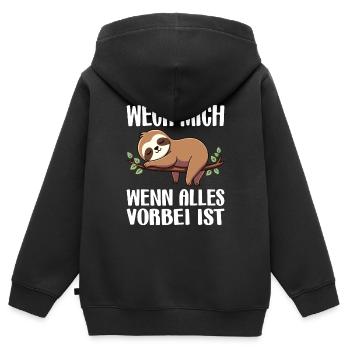 Weck Mich Wenn Alles Vorbei Ist / Langschläfer - Kinder Premium Organic Zip Hoodie - Schwarz - Hinten - AI Model Kid Male (0cm)