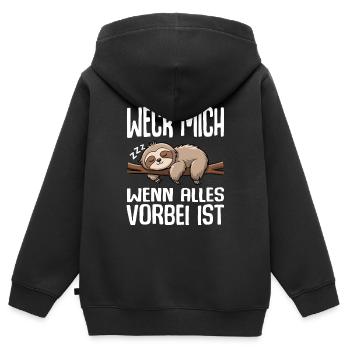 Weck Mich Wenn Alles Vorbei Ist / Langschläfer - Kinder Premium Organic Zip Hoodie - Schwarz - Hinten - AI Model Kid Male (0cm)